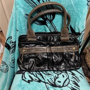 See By Chloé Black Patent Shoulder Bag with Brown Trim